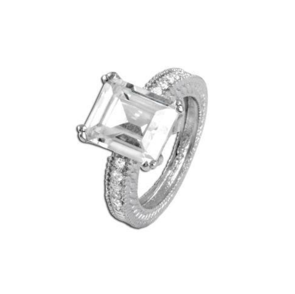 925 Silver Solitaire CZ Diamond Textured Ring